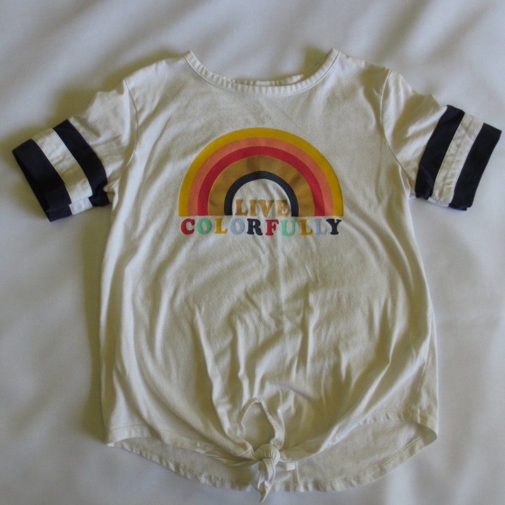 4/$14 OLD NAVY cream RAINBOW tie SHIRT cream LIVE COLORFULLY girls TEE size 8